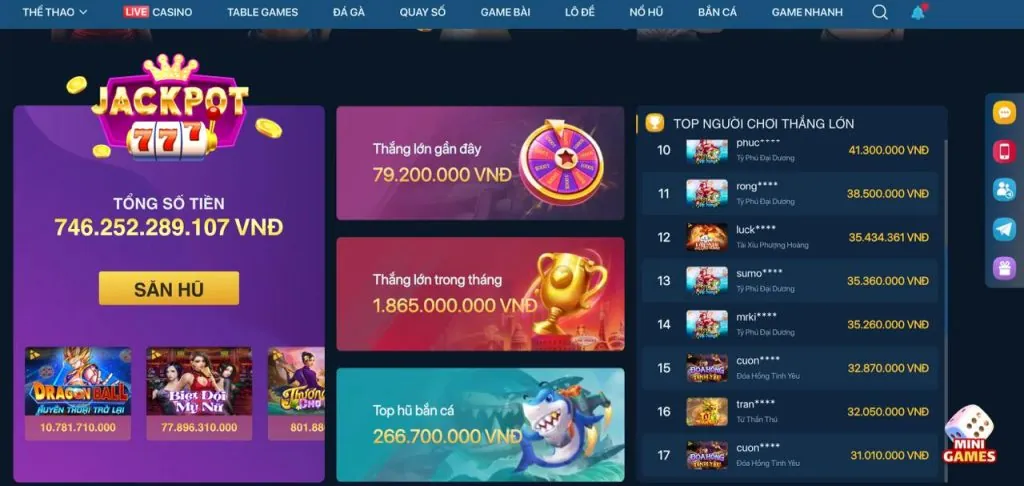Sự kiện nổ hũ đặc biệt 77win777